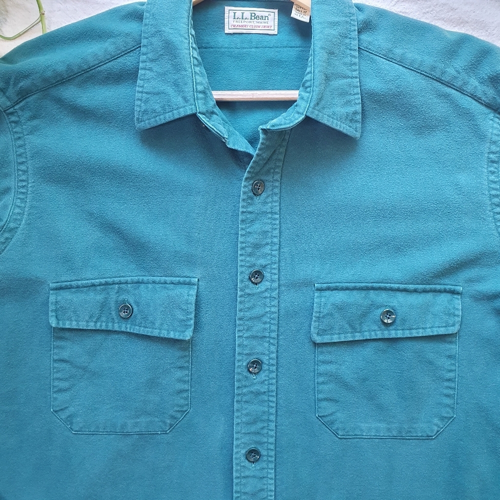 VTG L.L. Bean Chamois Cloth Shirt | Traditional Fit | Blue-Green | Size L Tall